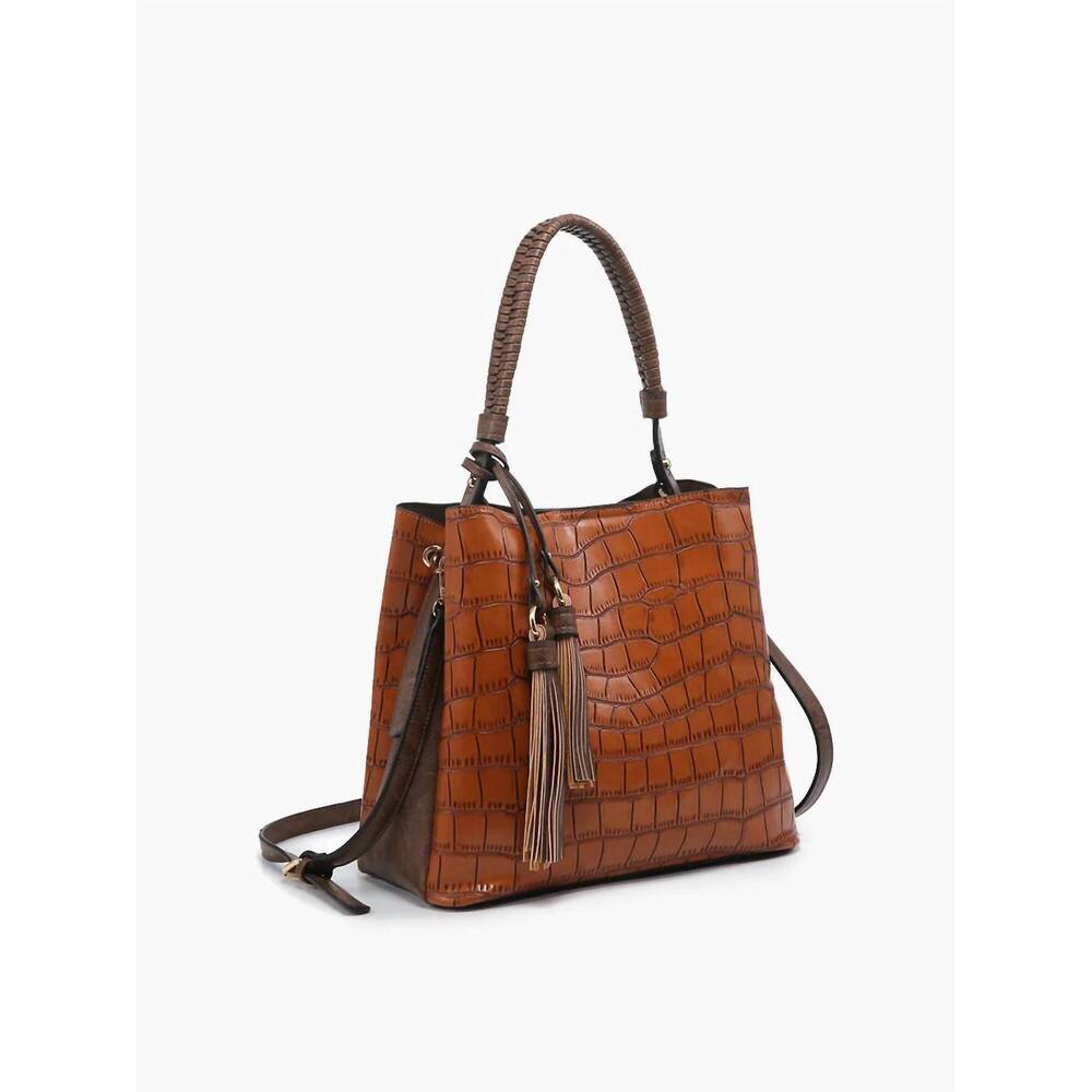 NEW JEN & CO. women's olivia crocodile texture hobo bag in chocolate brown